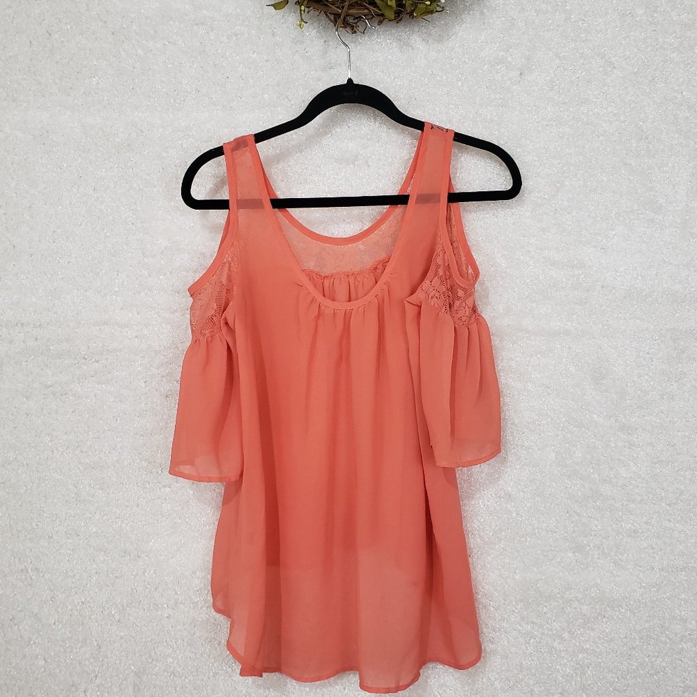 Liberty Love Salmon Sheer Lace Boho Top